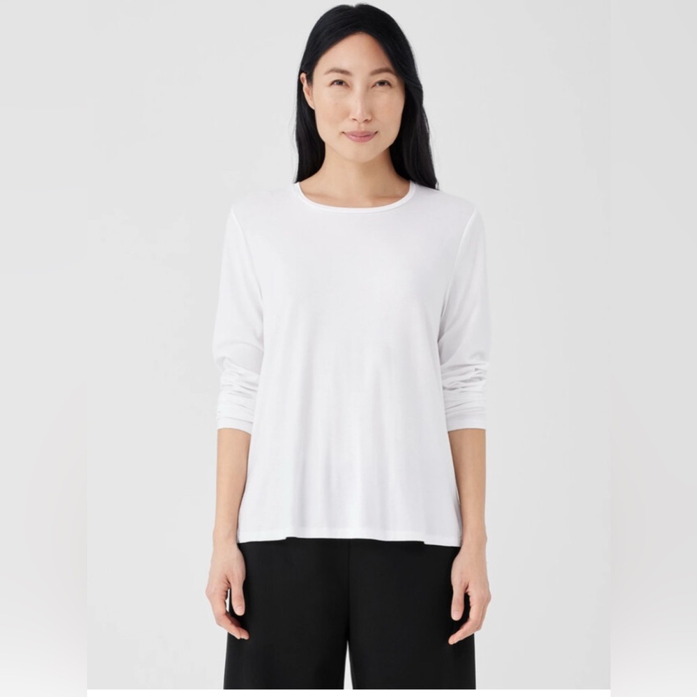 2 Eileen Fisher Stretch Jersey Knit Long Sleeve Top S